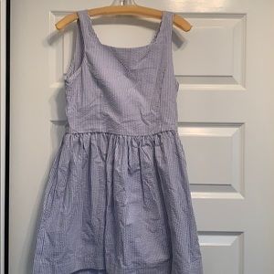 Blue seersucker button back dress